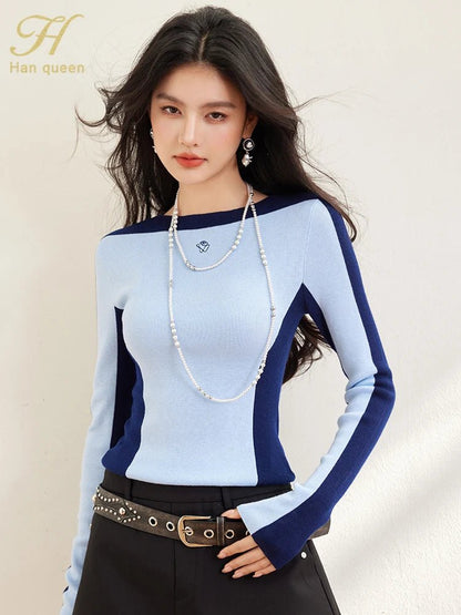 Elastic Knit Top – Casual Long - Sleeve Style - LunaKit.LTD