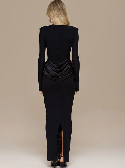 Elegant Chocolate Brown Maxi Dress – Sculpted Waist Detail - LunaKit.LTD