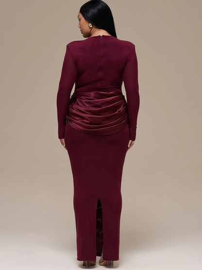 Elegant Chocolate Brown Maxi Dress – Sculpted Waist Detail - LunaKit.LTD