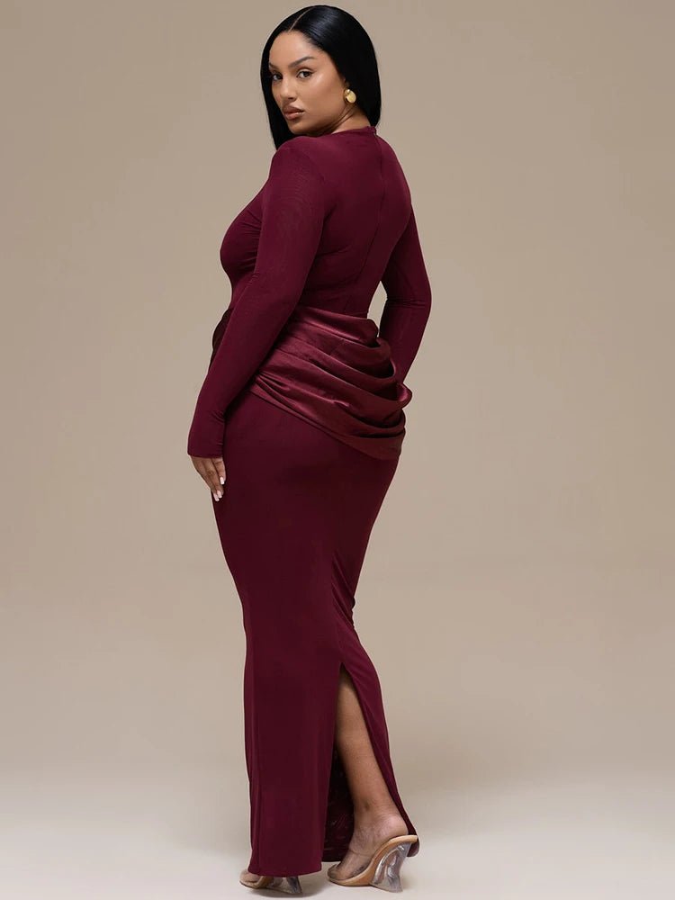 Elegant Chocolate Brown Maxi Dress – Sculpted Waist Detail - LunaKit.LTD