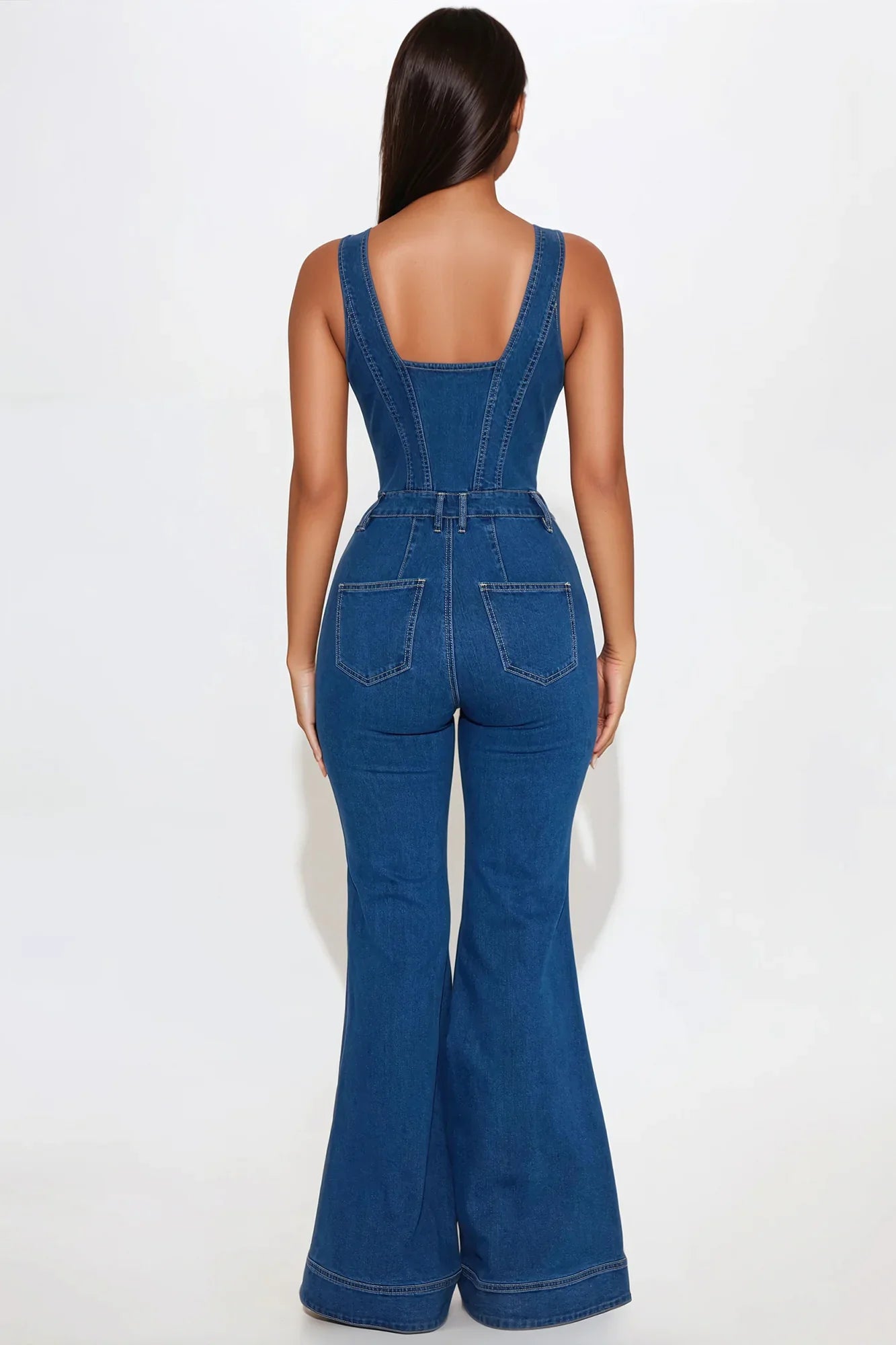 Elegant Denim Jumpsuit – Flared Summer Silhouette - LunaKit.LTD