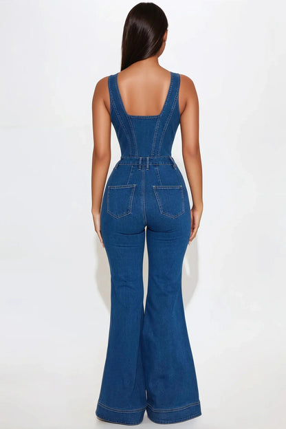 Elegant Denim Jumpsuit – Flared Summer Silhouette - LunaKit.LTD