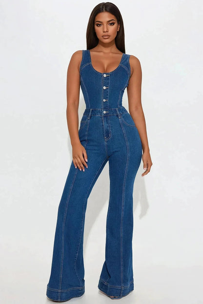 Elegant Denim Jumpsuit – Flared Summer Silhouette - LunaKit.LTD