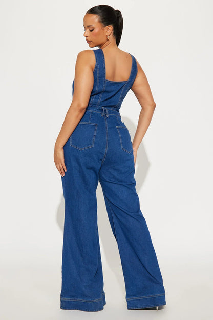 Elegant Denim Jumpsuit – Flared Summer Silhouette - LunaKit.LTD