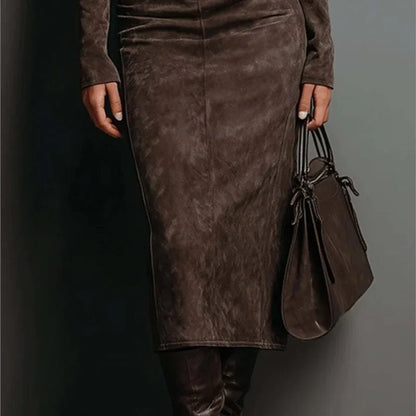 Elegant High-Neck Bodycon Maxi Dress – Long Sleeve - LunaKit.LTD