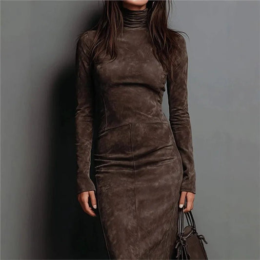 Elegant High-Neck Bodycon Maxi Dress – Long Sleeve - LunaKit.LTD