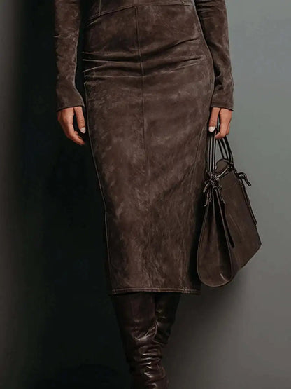 Elegant High-Neck Bodycon Maxi Dress – Long Sleeve - LunaKit.LTD