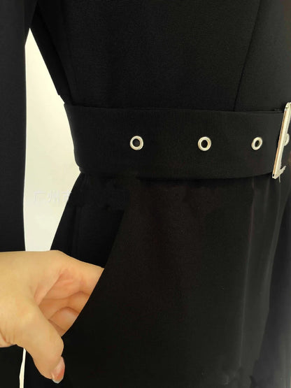 Elegant High - Waist Knit Dress – Buttoned Office Chic - LunaKit.LTD