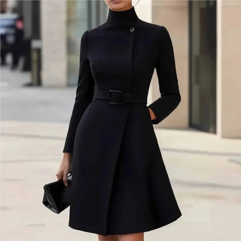 Elegant High - Waist Knit Dress – Buttoned Office Chic - LunaKit.LTD
