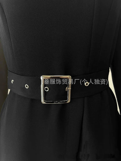 Elegant High - Waist Knit Dress – Buttoned Office Chic - LunaKit.LTD