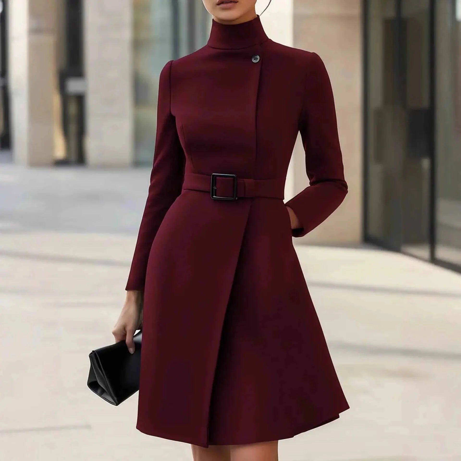 Elegant High - Waist Knit Dress – Buttoned Office Chic - LunaKit.LTD