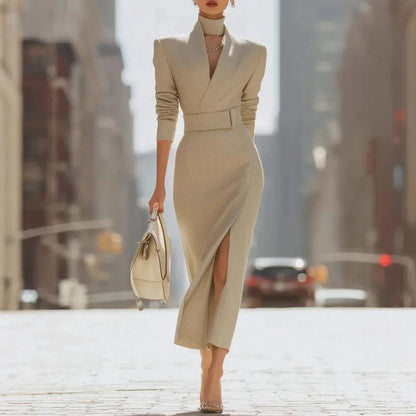 Elegant High - Waist Maxi Dress – Slim Fit Office Chic - LunaKit.LTD