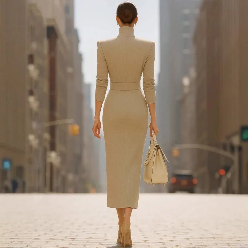 Elegant High - Waist Maxi Dress – Slim Fit Office Chic - LunaKit.LTD