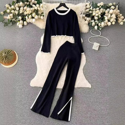 Elegant Knit Set – Colorblock Sweater & Pants with Silk Touch - LunaKit.LTD