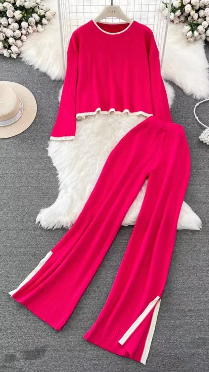 Elegant Knit Set – Colorblock Sweater & Pants with Silk Touch - LunaKit.LTD