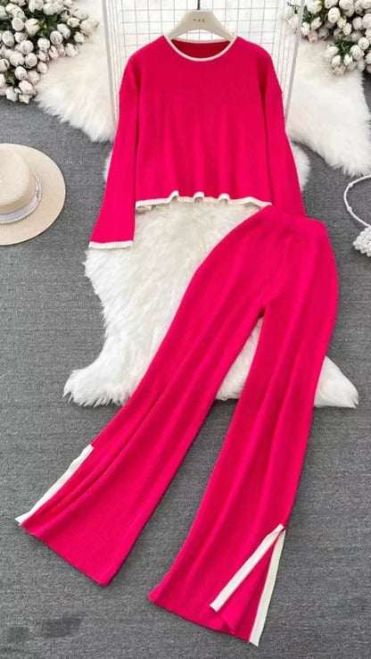 Elegant Knit Set – Colorblock Sweater & Pants with Silk Touch - LunaKit.LTD