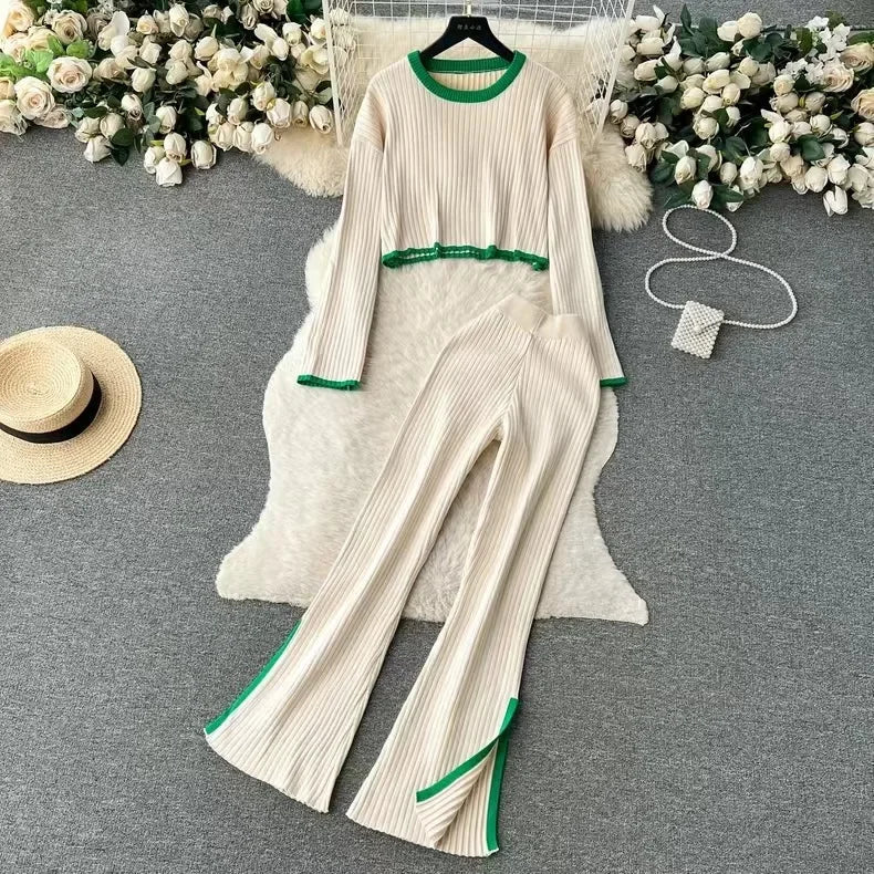 Elegant Knit Set – Colorblock Sweater & Pants with Silk Touch - LunaKit.LTD