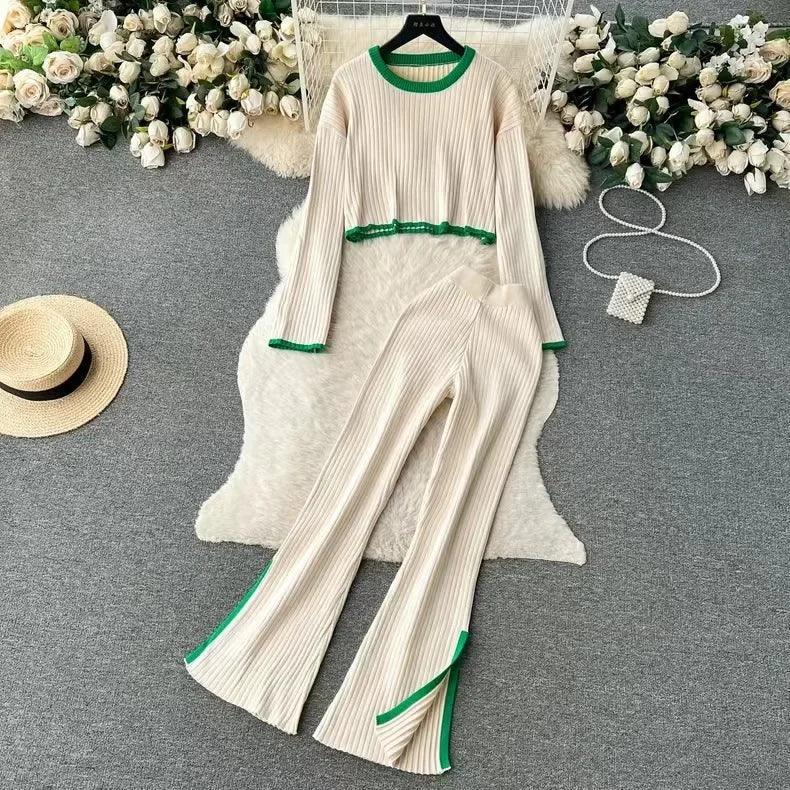 Elegant Knit Set – Colorblock Sweater & Pants with Silk Touch - LunaKit.LTD