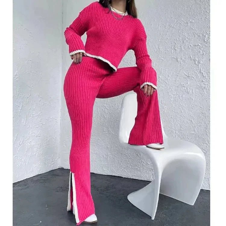 Elegant Knit Set – Colorblock Sweater & Pants with Silk Touch - LunaKit.LTD
