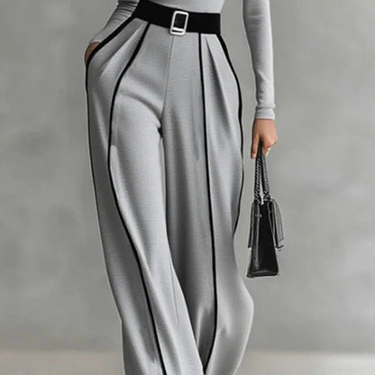 Elegant Knit Set – Slim Top & Wide - Leg Pants Contrast Chic - LunaKit.LTD