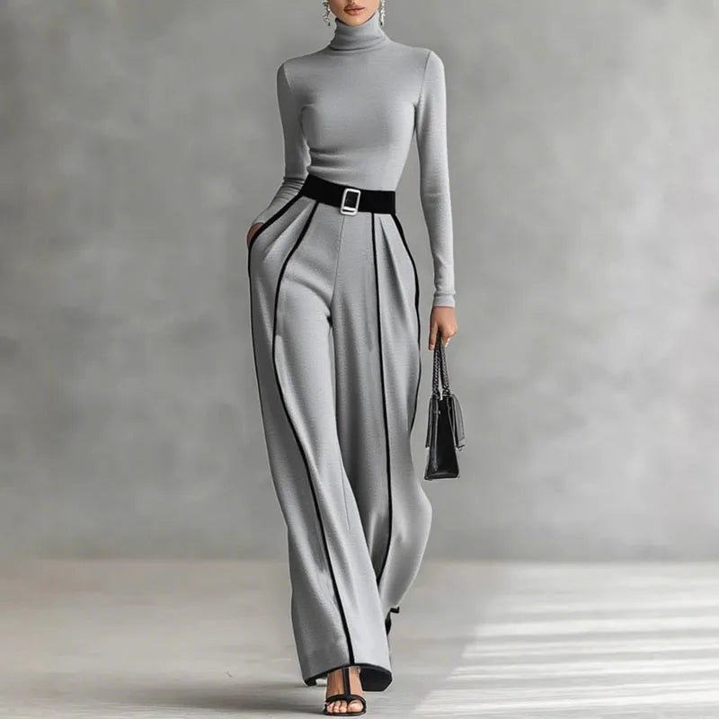 Elegant Knit Set – Slim Top & Wide - Leg Pants Contrast Chic - LunaKit.LTD