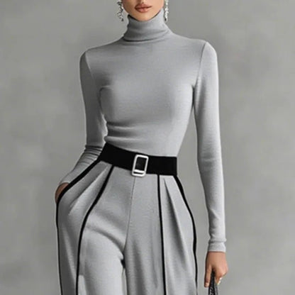 Elegant Knit Set – Slim Top & Wide - Leg Pants Contrast Chic - LunaKit.LTD