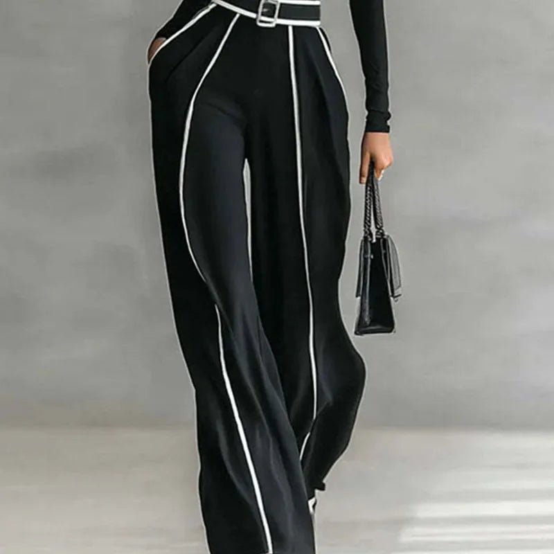 Elegant Knit Set – Slim Top & Wide - Leg Pants Contrast Chic - LunaKit.LTD
