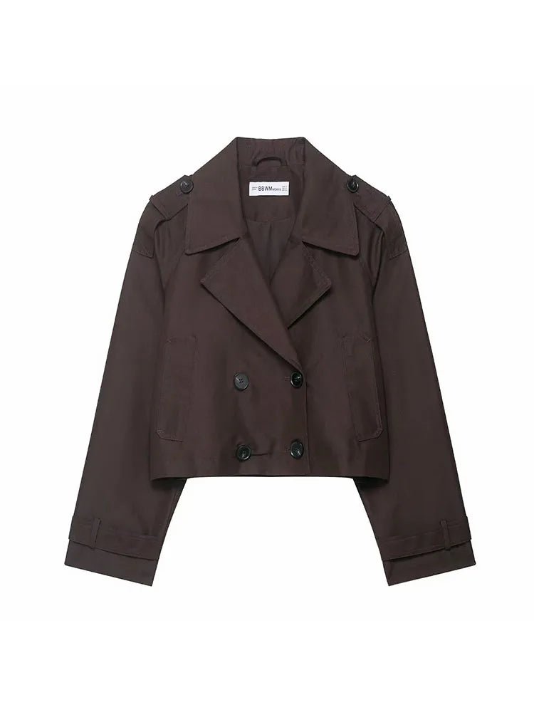 Elegant Lapel Trench – Solid Color Office Chic - LunaKit.LTD