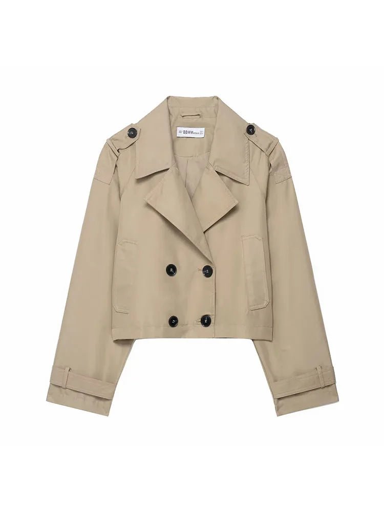 Elegant Lapel Trench – Solid Color Office Chic - LunaKit.LTD