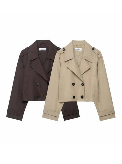 Elegant Lapel Trench – Solid Color Office Chic - LunaKit.LTD