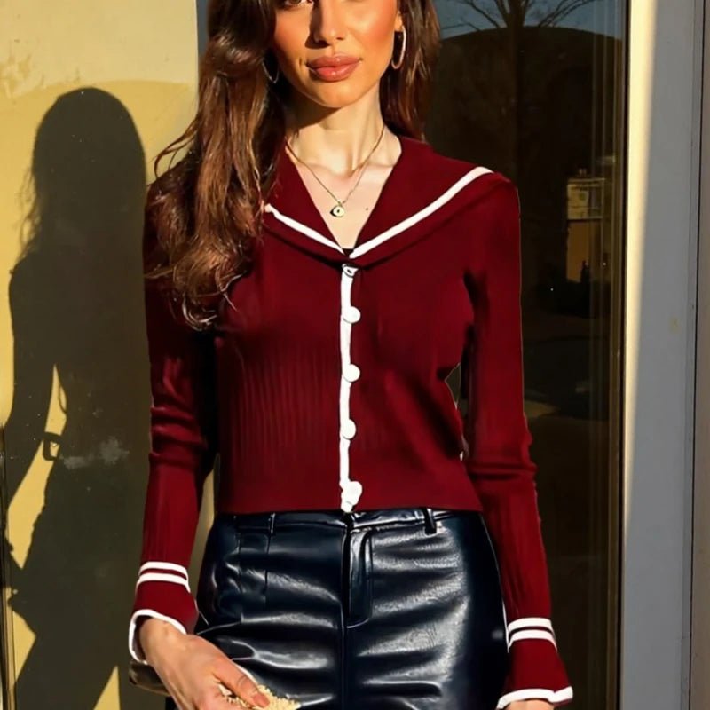 Elegant Navy V - Neck Knit – Chic Slim - Fit Cardigan Style - LunaKit.LTD