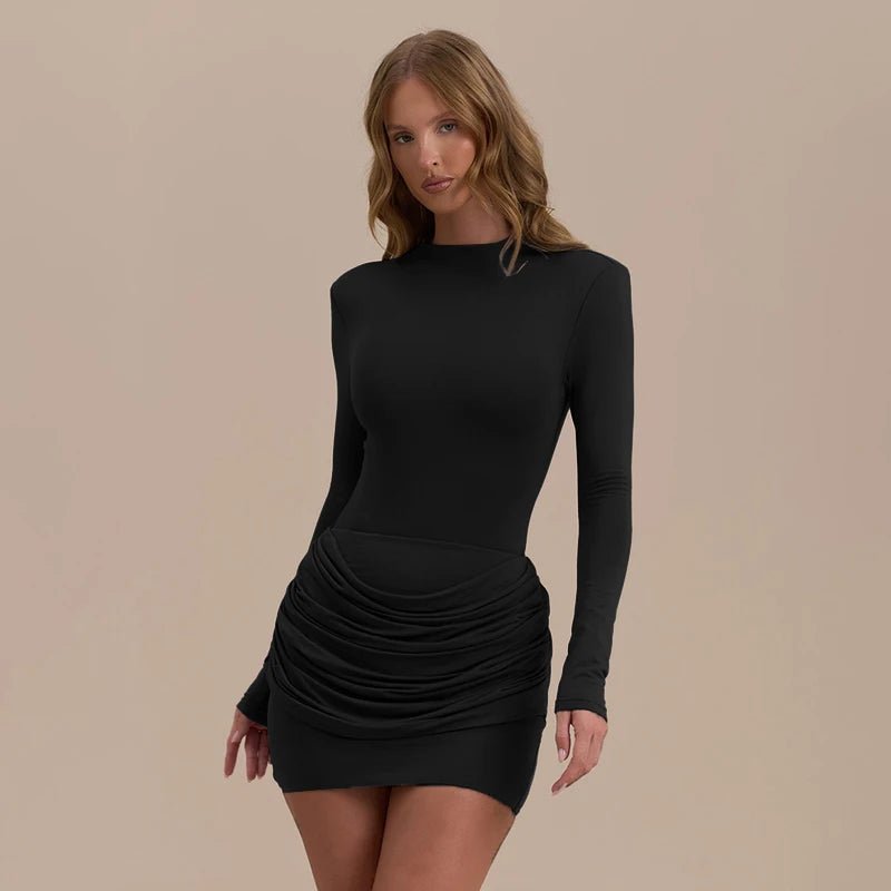 Elegant Solid - Color Bodycon Mini Dress – Gathered Waist - LunaKit.LTD