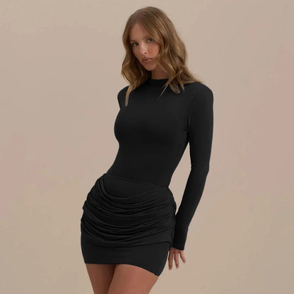Elegant Solid - Color Bodycon Mini Dress – Gathered Waist - LunaKit.LTD
