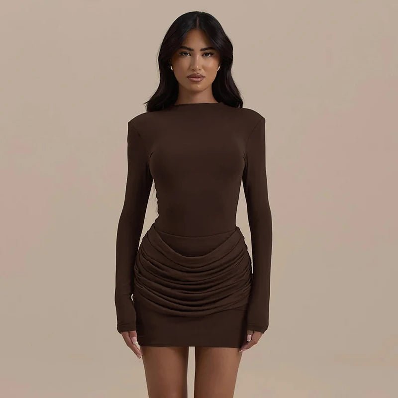 Elegant Solid - Color Bodycon Mini Dress – Gathered Waist - LunaKit.LTD