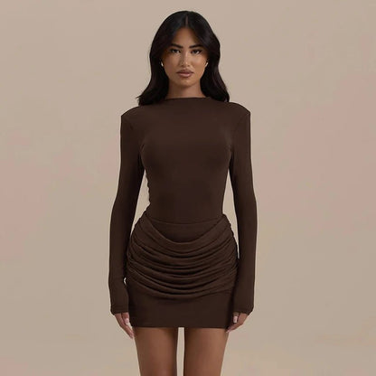 Elegant Solid - Color Bodycon Mini Dress – Gathered Waist - LunaKit.LTD