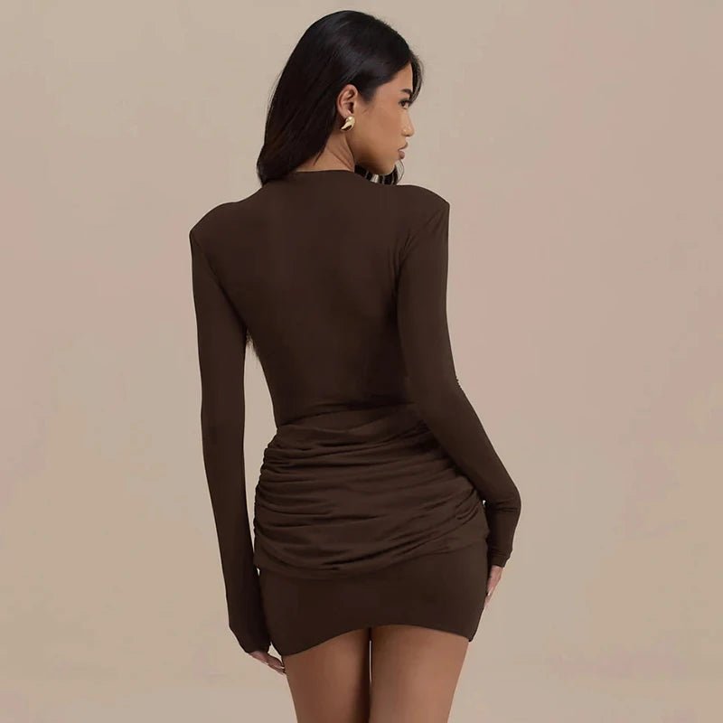 Elegant Solid - Color Bodycon Mini Dress – Gathered Waist - LunaKit.LTD