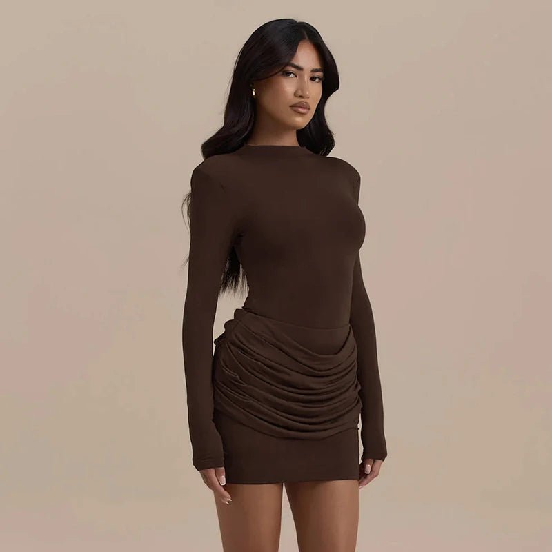 Elegant Solid - Color Bodycon Mini Dress – Gathered Waist - LunaKit.LTD