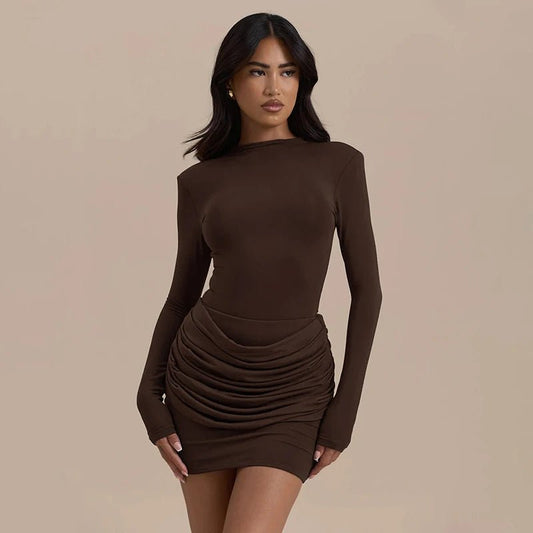 Elegant Solid - Color Bodycon Mini Dress – Gathered Waist - LunaKit.LTD