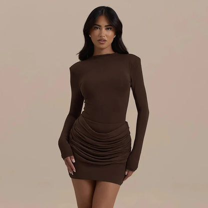 Elegant Solid - Color Bodycon Mini Dress – Gathered Waist - LunaKit.LTD