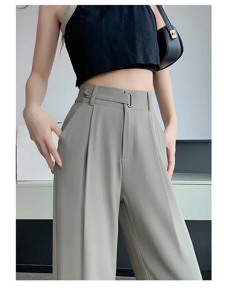 Elegant Solid Trousers – Loose Fit Office Chic - LunaKit.LTD