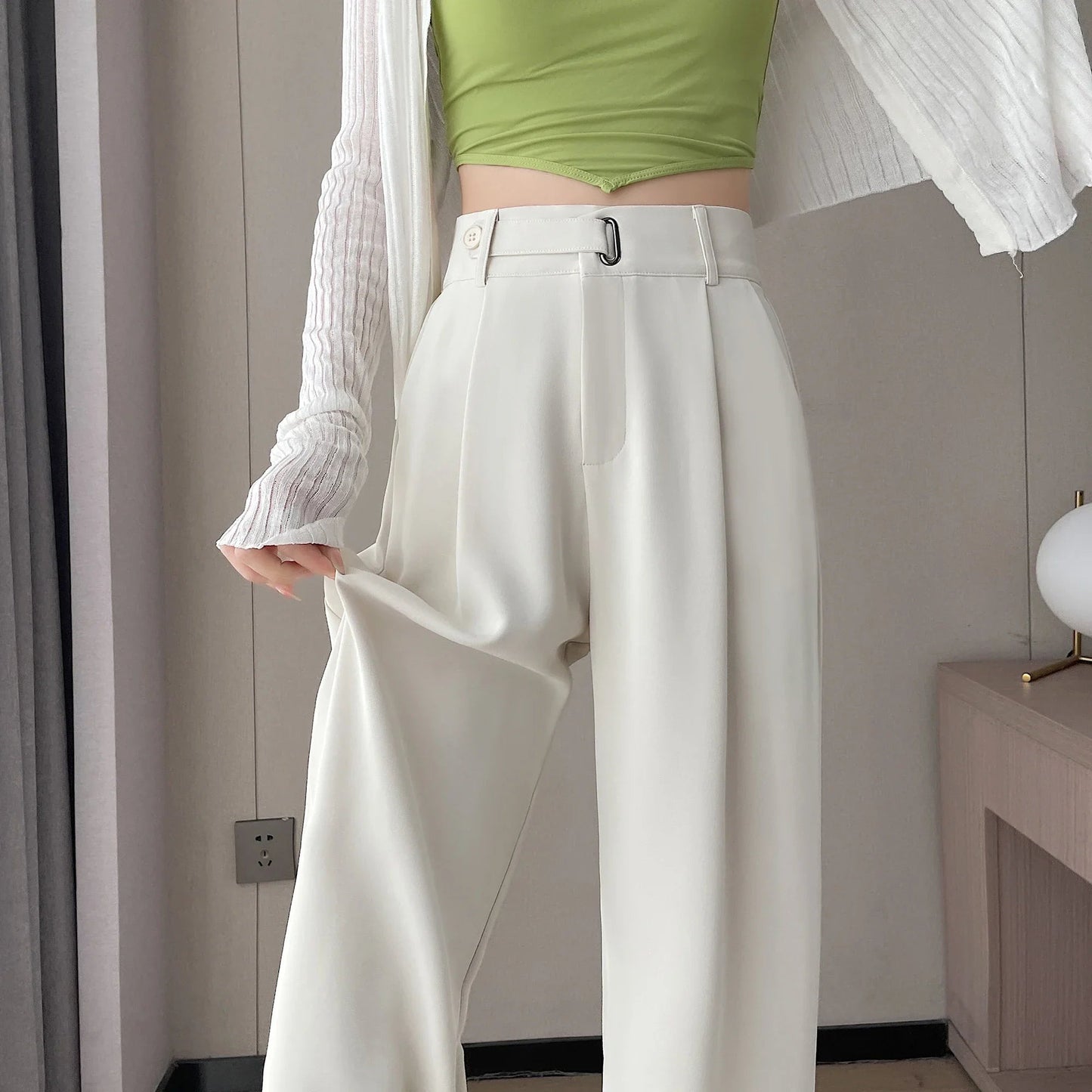 Elegant Solid Trousers – Loose Fit Office Chic - LunaKit.LTD