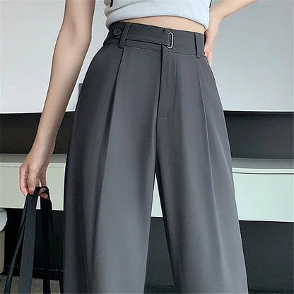 Elegant Solid Trousers – Loose Fit Office Chic - LunaKit.LTD