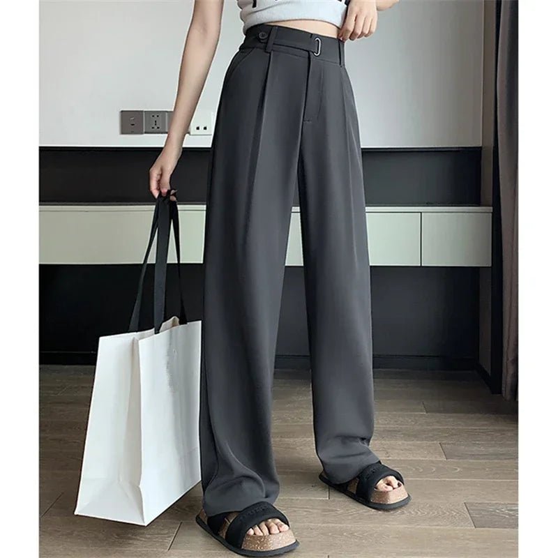 Elegant Solid Trousers – Loose Fit Office Chic - LunaKit.LTD