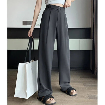 Elegant Solid Trousers – Loose Fit Office Chic - LunaKit.LTD
