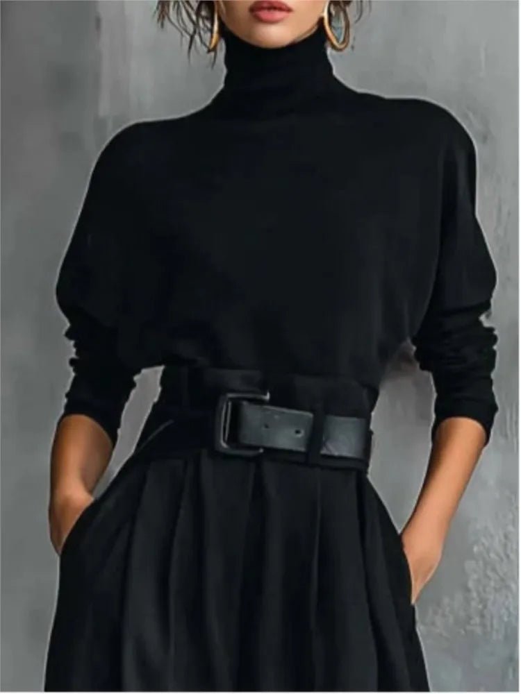 Elegant Stand - Collar Two - Piece Set – Belted Top & Wide - Leg Pants - LunaKit.LTD