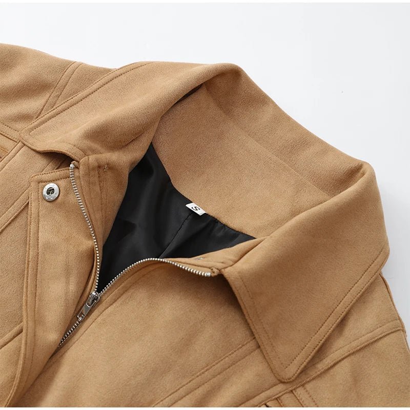 Elegant Suede Jacket – Lantern Sleeve Commute Chic - LunaKit.LTD