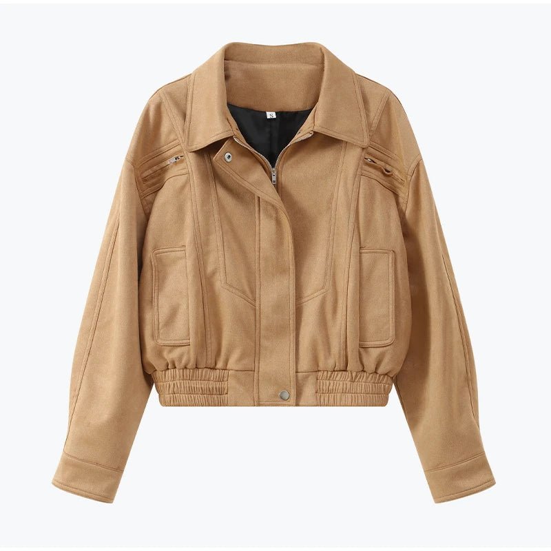 Elegant Suede Jacket – Lantern Sleeve Commute Chic - LunaKit.LTD