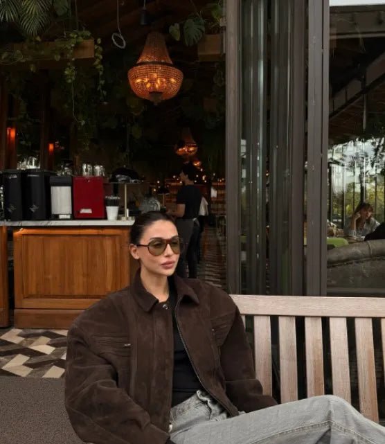 Elegant Suede Jacket – Lantern Sleeve Commute Chic - LunaKit.LTD