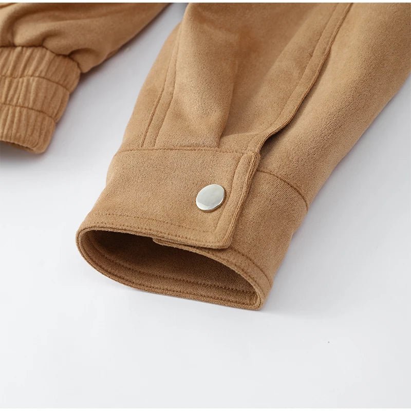 Elegant Suede Jacket – Lantern Sleeve Commute Chic - LunaKit.LTD