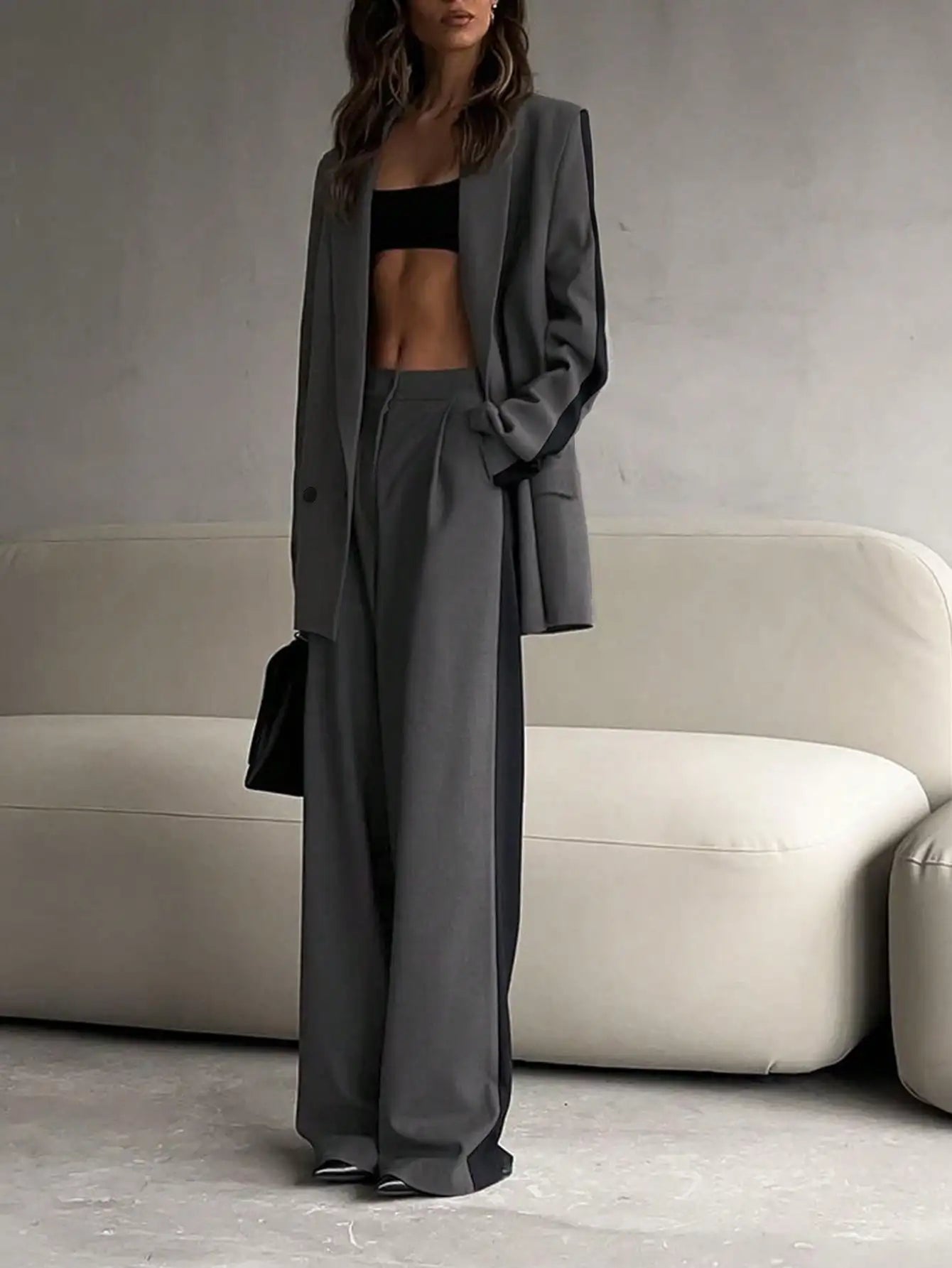 Elegant Two - Piece Suit – Contrast Color Office Chic - LunaKit.LTD